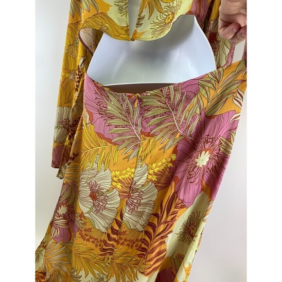 Topshop Tropical Floral Cut Out Midi Dress Flowy Occassion Multi Yellow Pink 10 - Picture 12 of 16